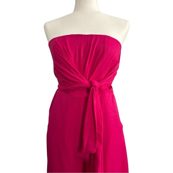 NWT Anthropologie Maeve Brin Pink Rose Strapless Wide Crop Leg Jumpsuit Sz 0 - Picture 3 of 14